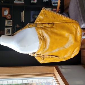 Kooba "Blake" tote bag in mustard yellow. Crincked patterned leather.